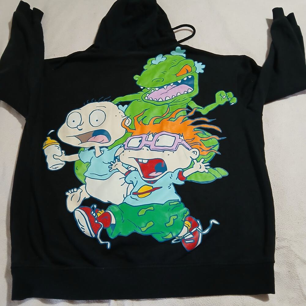 VTG Nickelodeon Rugrats Large 90's Black Hoodie Tommy Pickles Chuckie Finster